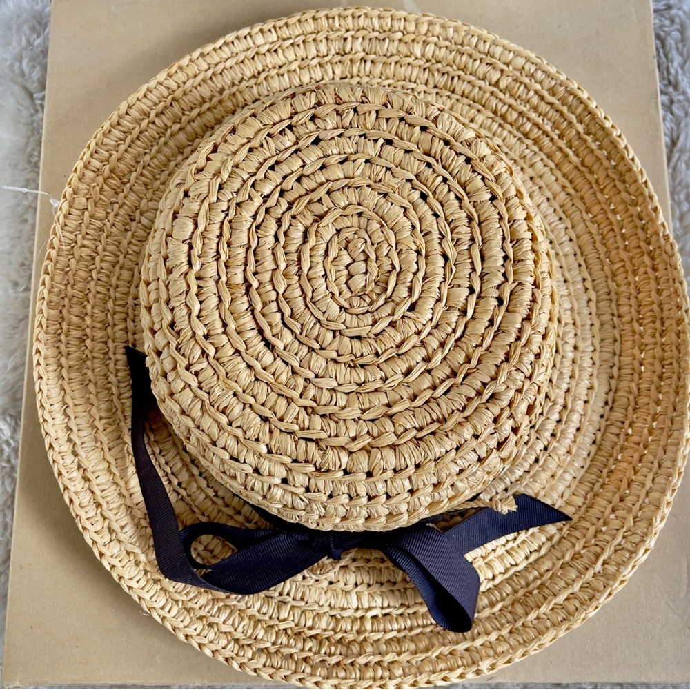 KAMINSKI Hat Raffia With Box NWOT Black Bow Preppy Nautical - Picture 2 of 8
